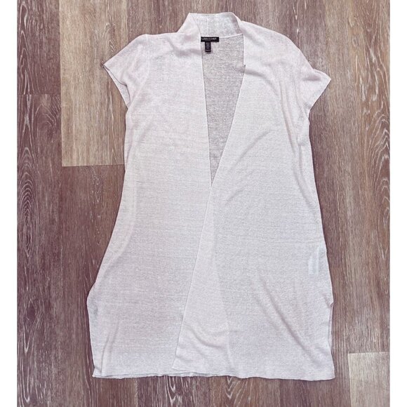 Eileen Fisher Sz PM Hemp Beige Off White  Sweater Duster Cardigan Short Sleeves - Picture 5 of 8